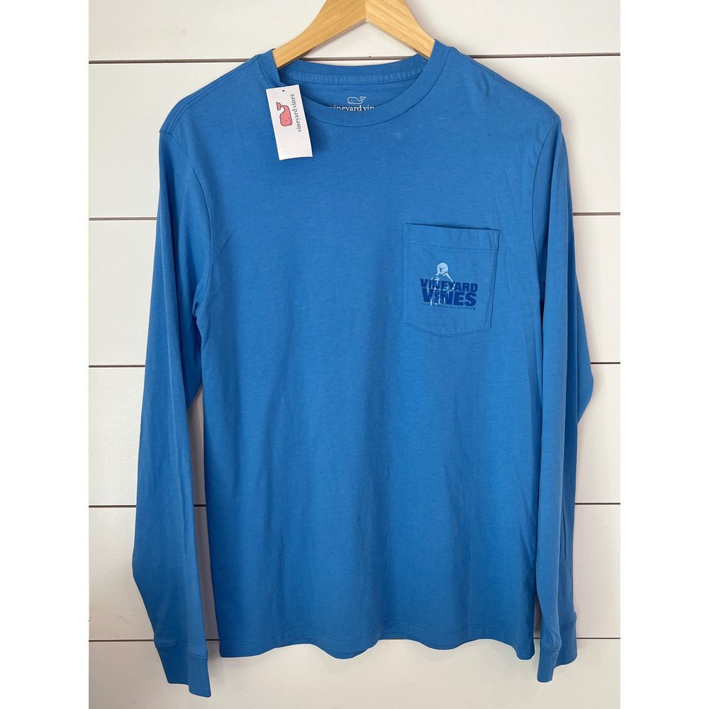 NWT Vineyard Vines Mens XS Blue Basketball Long Sleeve Pocket T-Shirt Cotton